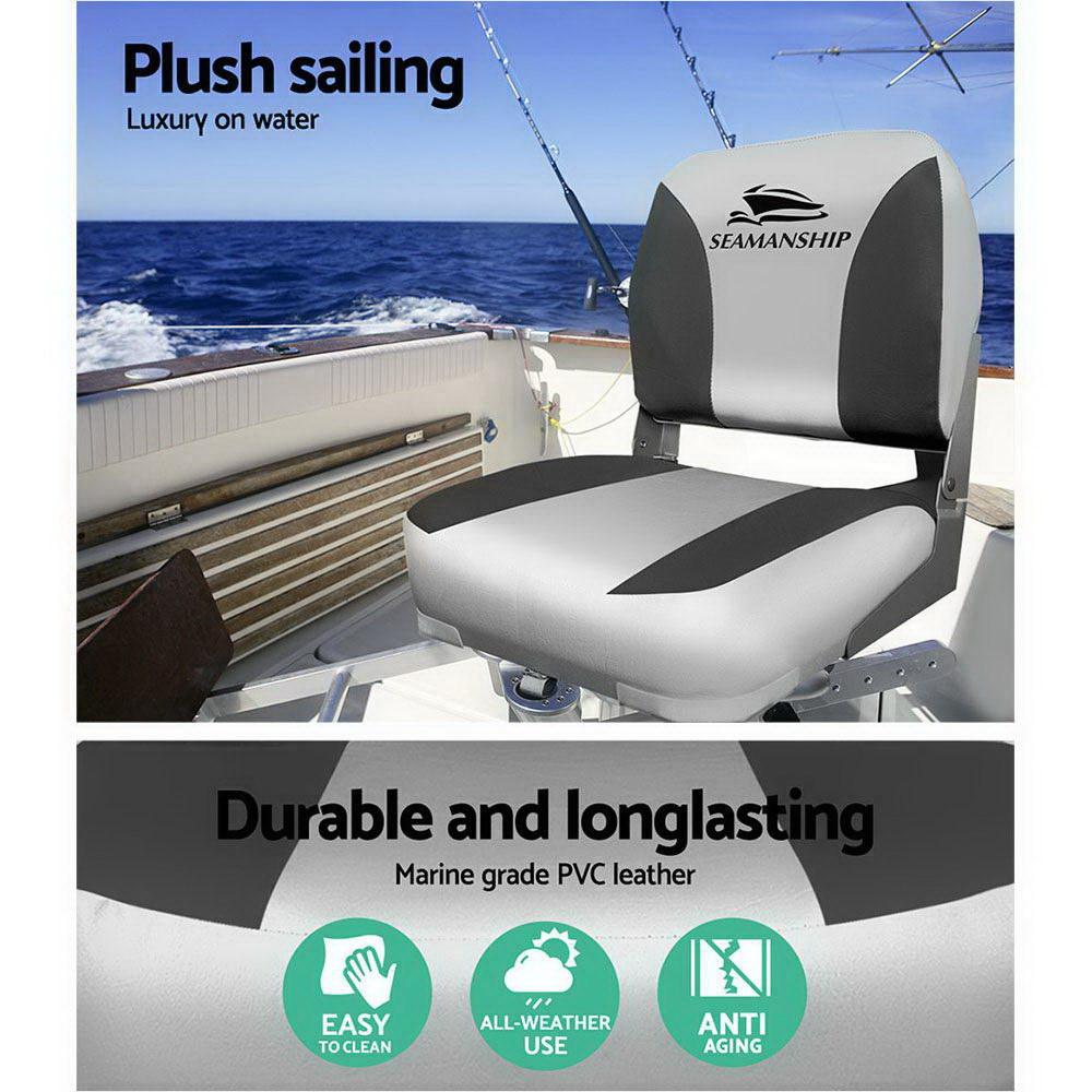 Seamanship 2X Folding Boat Seats Marine Swivel Low Back 13cm Padding