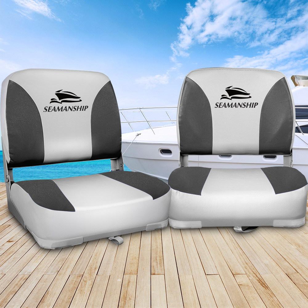 Seamanship 2X Folding Boat Seats Marine Swivel Low Back 13cm Padding