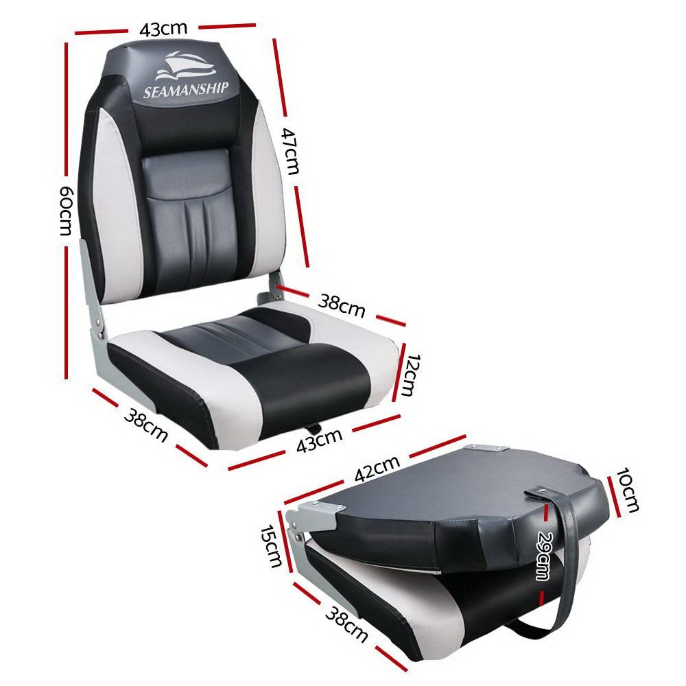 Seamanship 2X Folding Boat Seats Marine Seat Swivel High Back 12cm