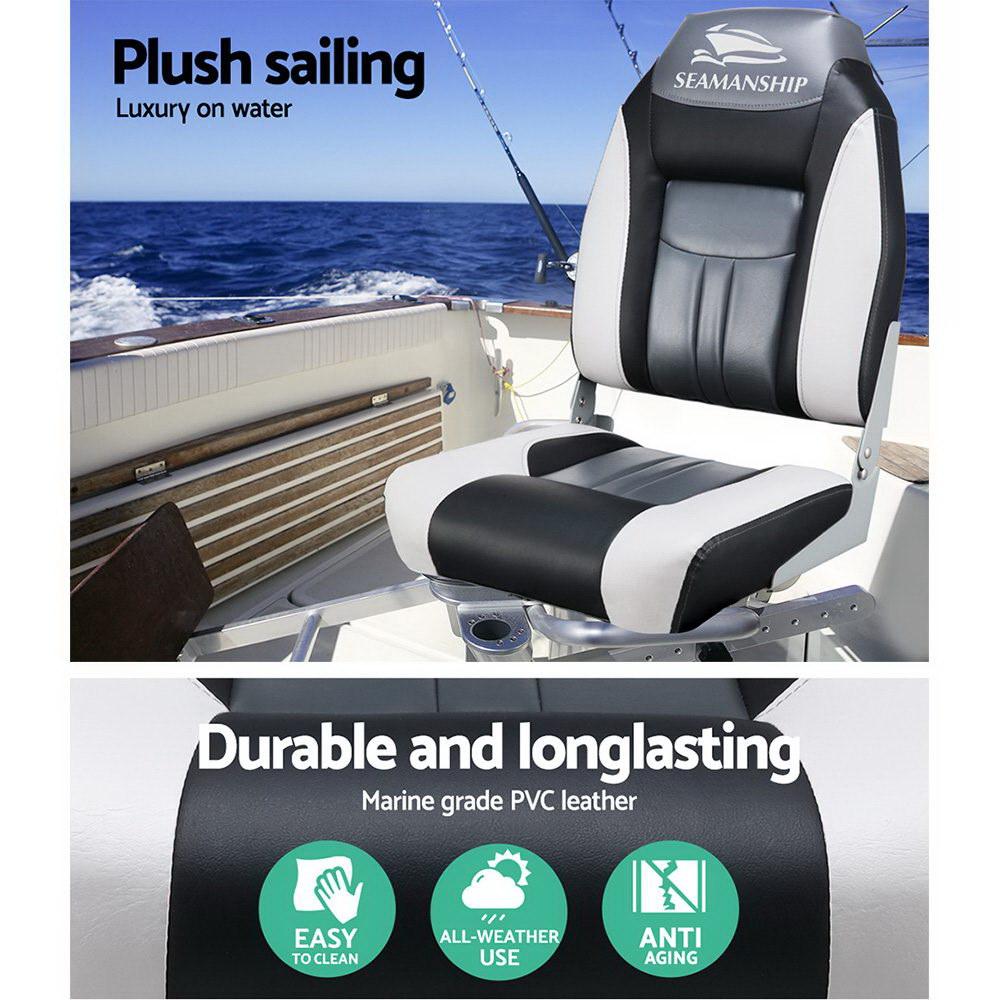 Seamanship 2X Folding Boat Seats Marine Seat Swivel High Back 12cm