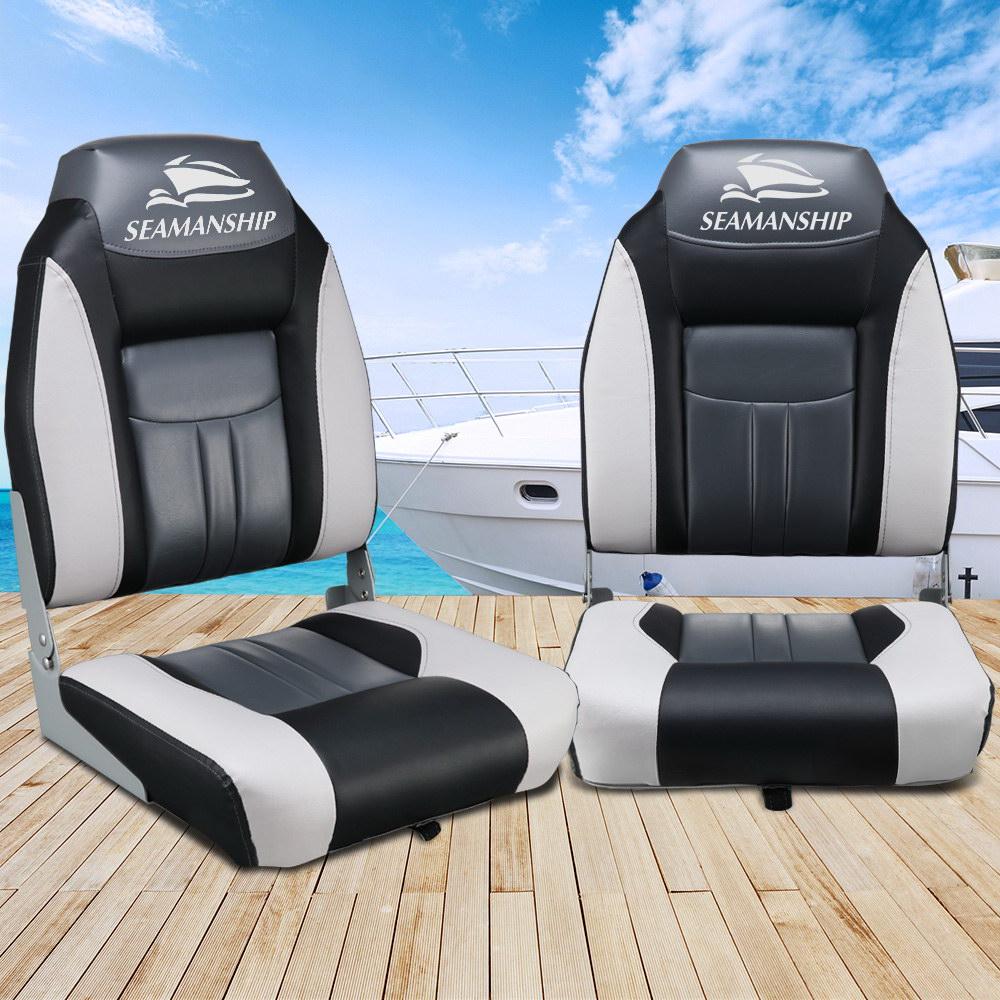 Seamanship 2X Folding Boat Seats Marine Seat Swivel High Back 12cm